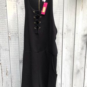 Xhilaration size   large black sleeveless Romper  lace up detail stretch